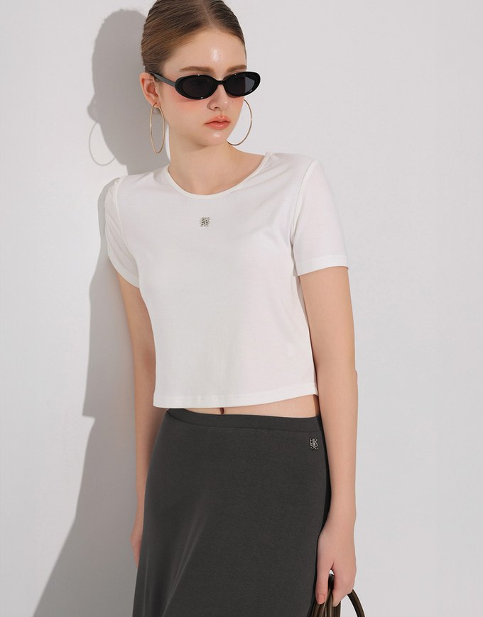 Logo Embroidered Short Sleeve Basic Fitted Tee