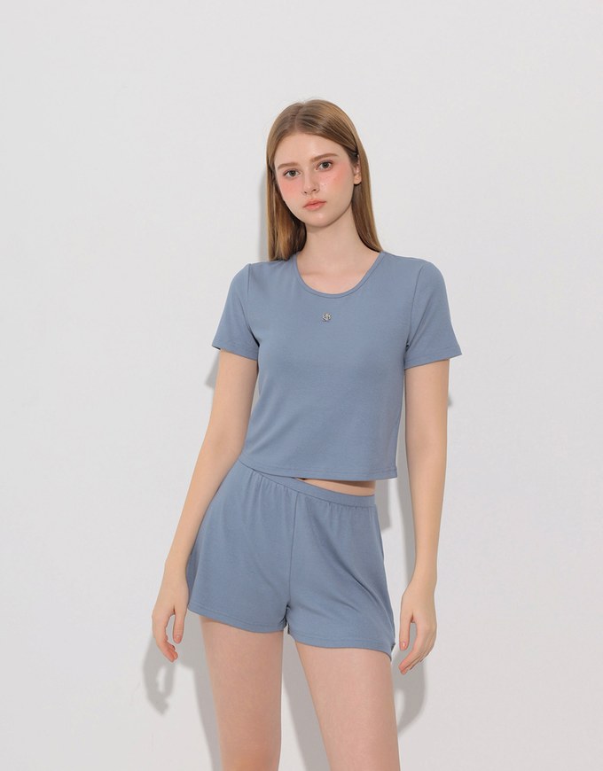 Logo Embroidered Short Sleeve Basic Fitted Tee