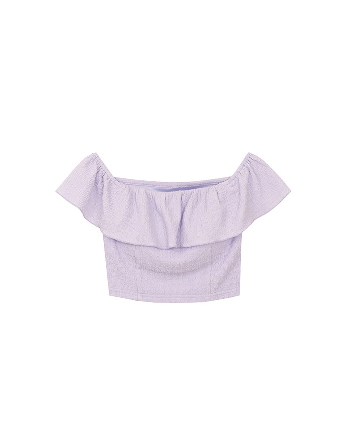 Textured Ruffle Trim Off Shoulder Padded Cropped Top