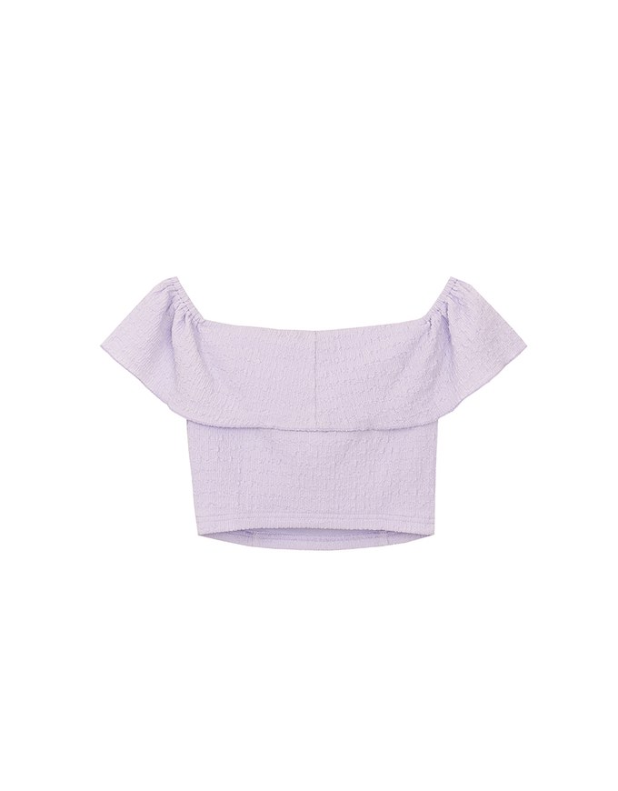 Textured Ruffle Trim Off Shoulder Padded Cropped Top