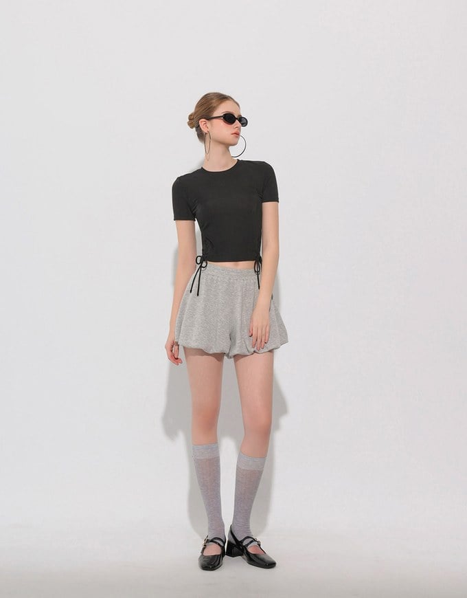 Side Lace Up Short Sleeve Fitted Mini Tee