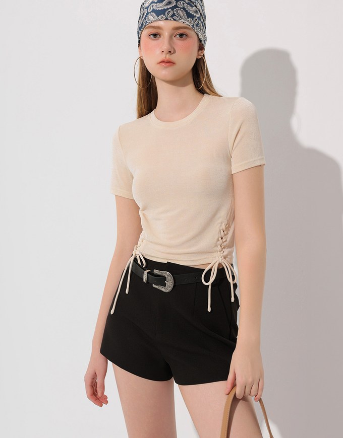 Side Lace Up Short Sleeve Fitted Mini Tee