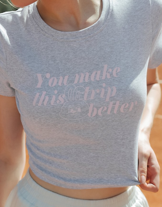 【Lyra & Toby】Embroidery Graphic Slogan Cropped Tee