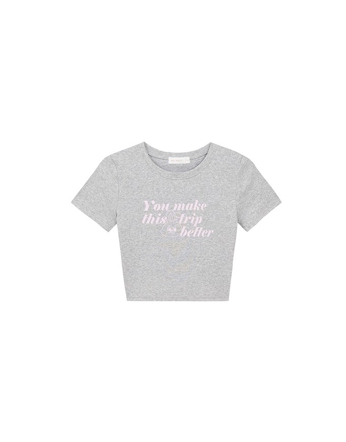 【Lyra & Toby】Embroidery Graphic Slogan Cropped Tee