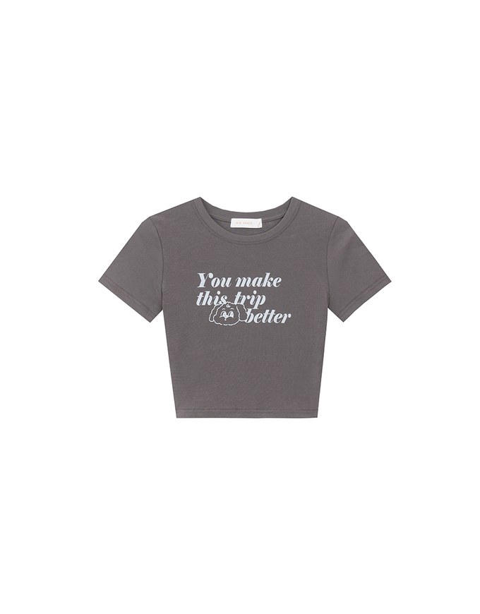 【Lyra & Toby】Embroidery Graphic Slogan Cropped Tee