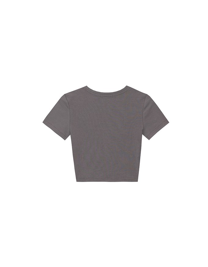 【Lyra & Toby】Embroidery Graphic Slogan Cropped Tee