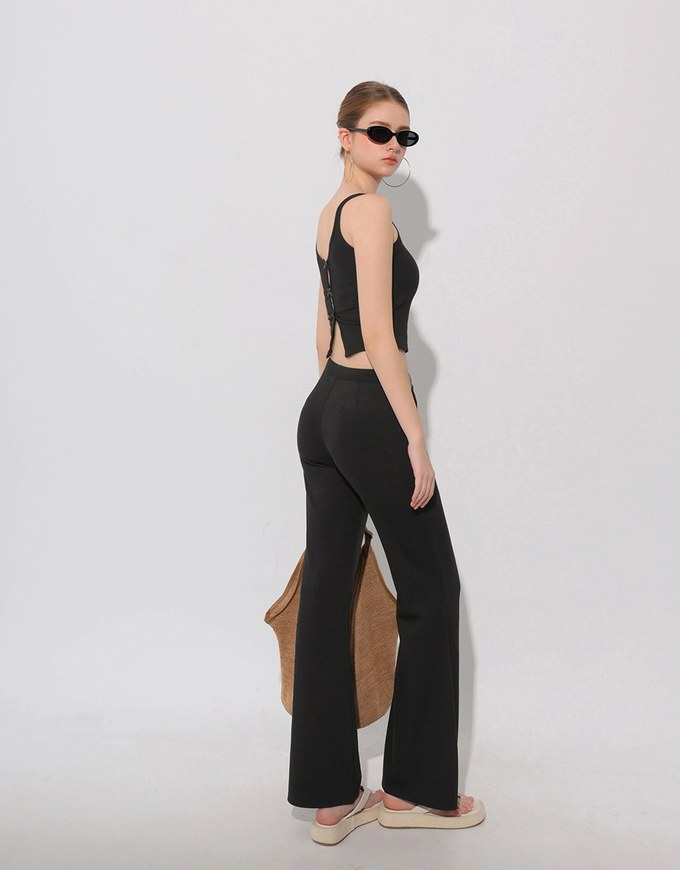 Square Neck Ribbed Tank Top with Back Bow Tie Detail