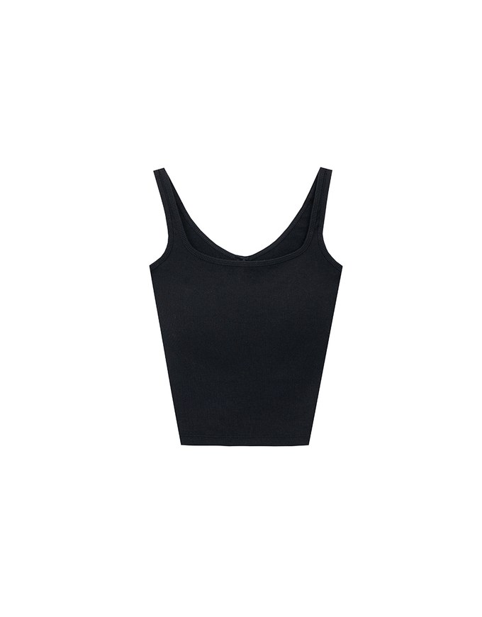 Square Neck Ribbed Tank Top with Back Bow Tie Detail
