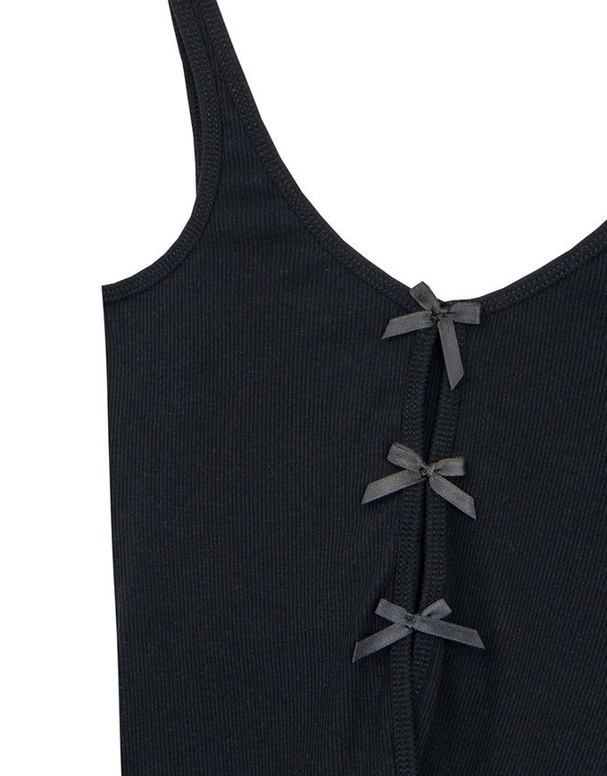 Square Neck Ribbed Tank Top with Back Bow Tie Detail