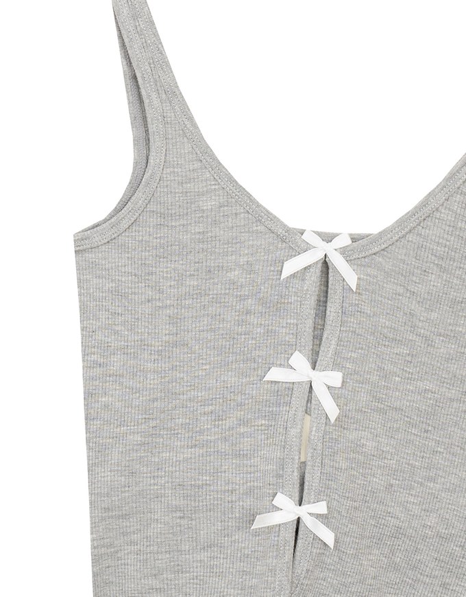 Square Neck Ribbed Tank Top with Back Bow Tie Detail