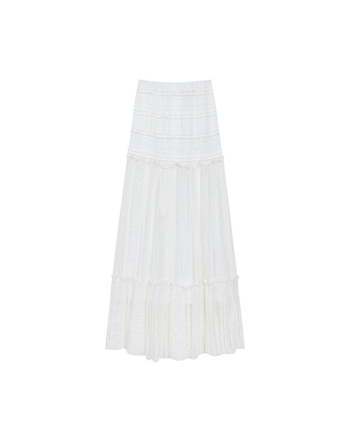 Boho Bohemian Style Lace Textured Tiered Maxi Skirt