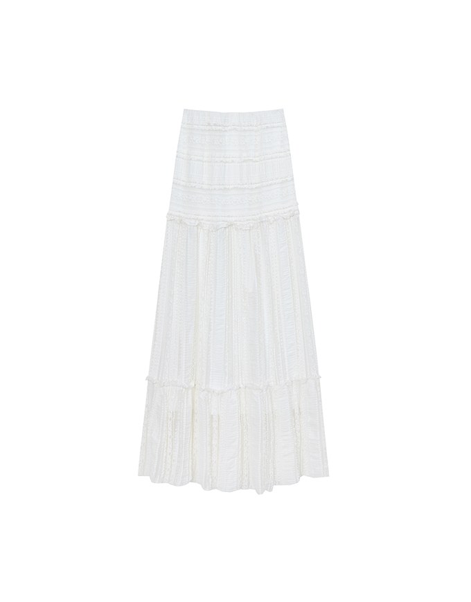 Boho Bohemian Style Lace Textured Tiered Maxi Skirt