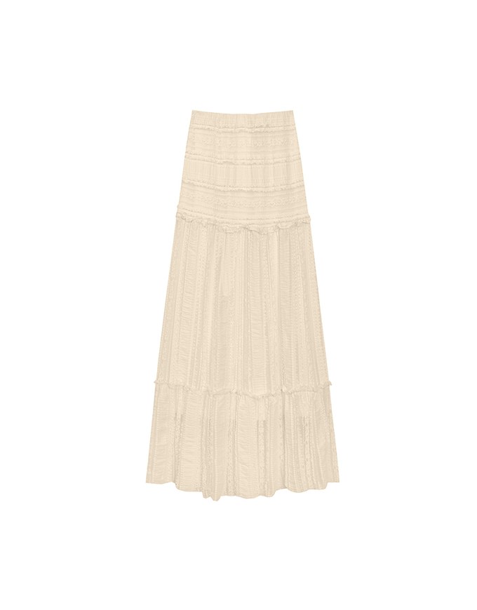 Boho Bohemian Style Lace Textured Tiered Maxi Skirt
