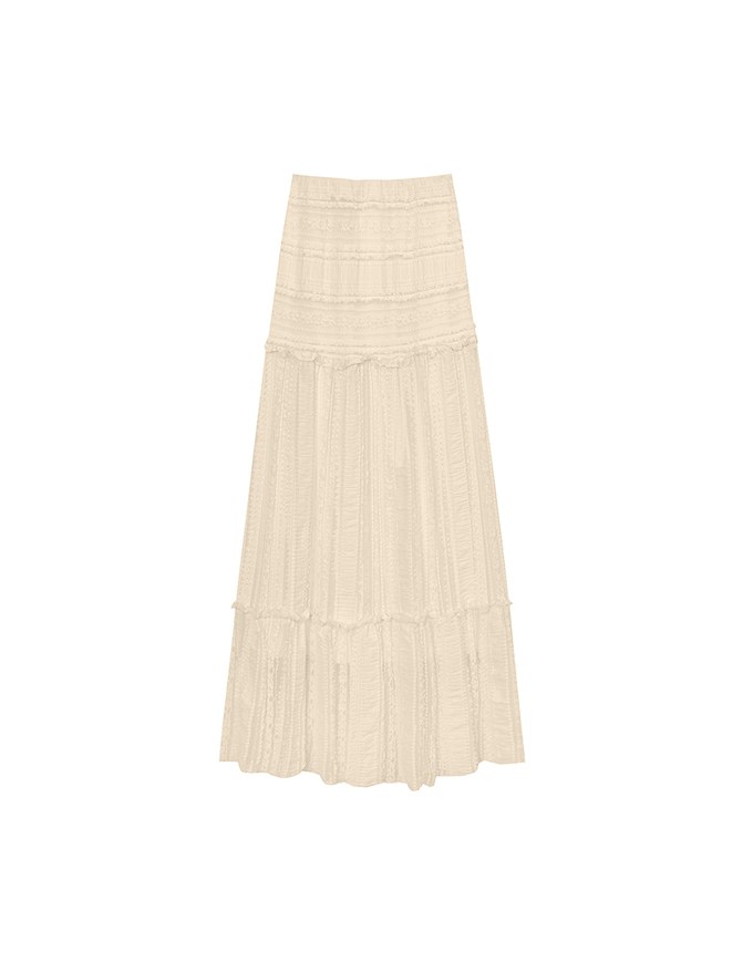 Boho Bohemian Style Lace Textured Tiered Maxi Skirt