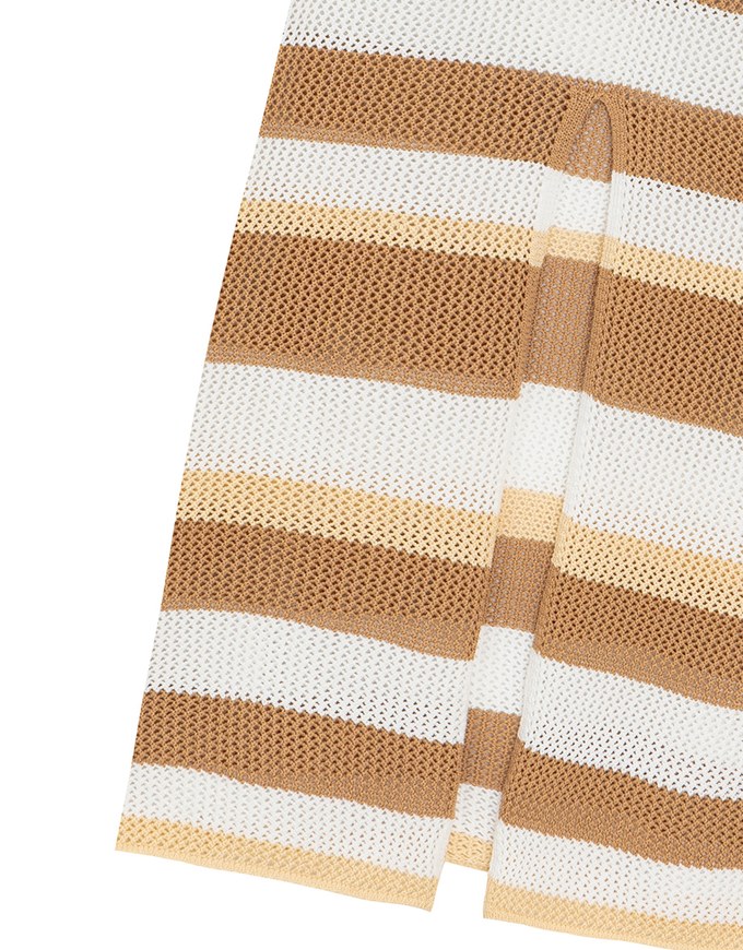 Multicolor Striped Knit Maxi Skirt with Back Slit Detail