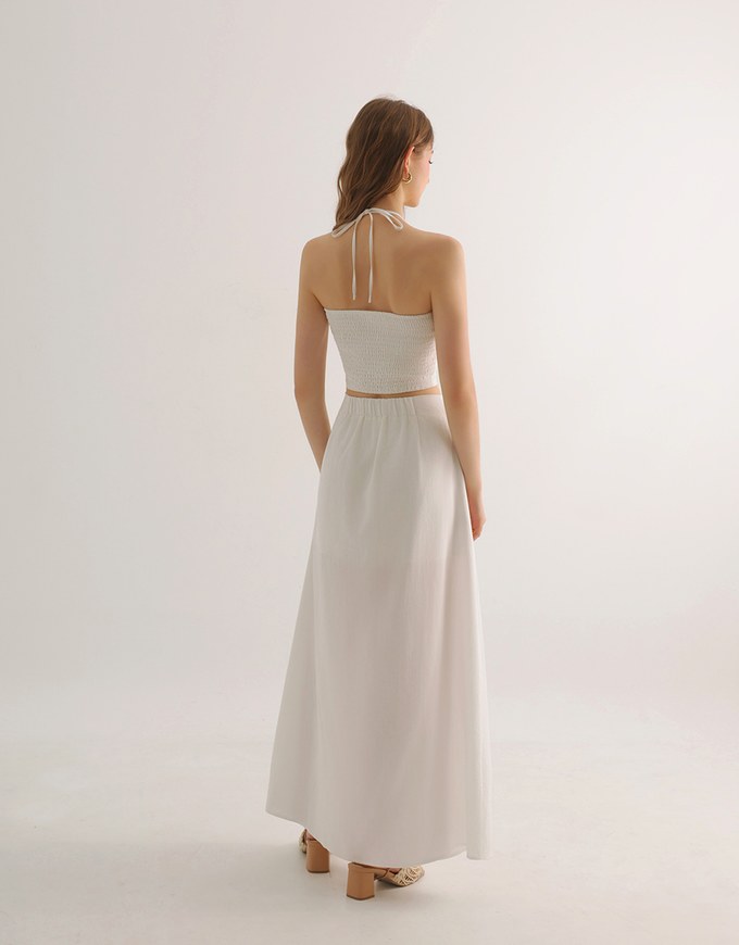 Side Ruched High Waist Maxi Skirt with Front Slit