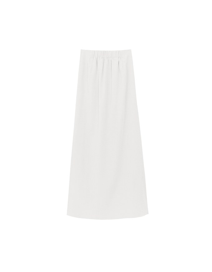 Side Ruched High Waist Maxi Skirt with Front Slit