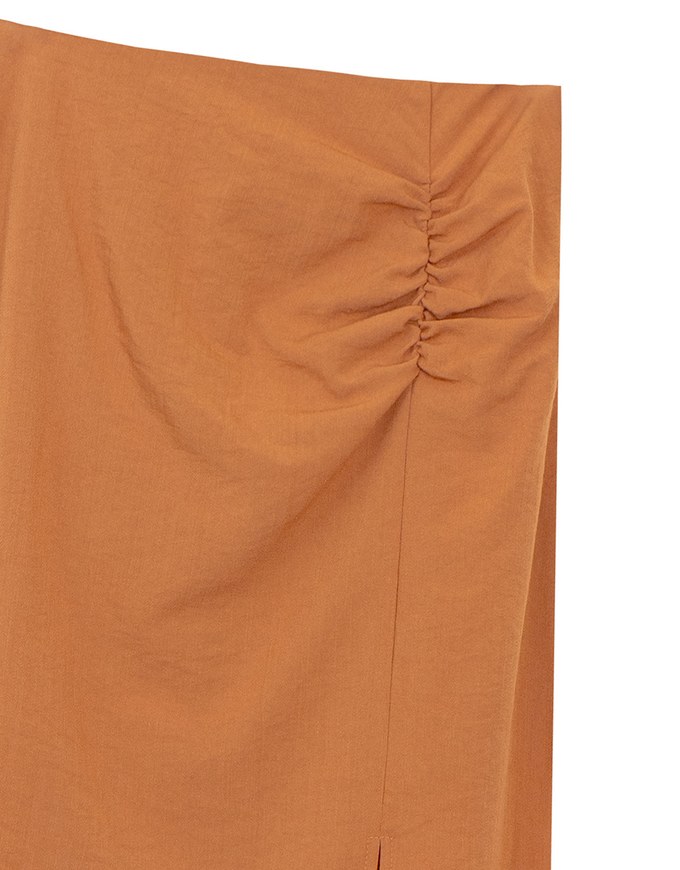 Side Ruched High Waist Maxi Skirt with Front Slit