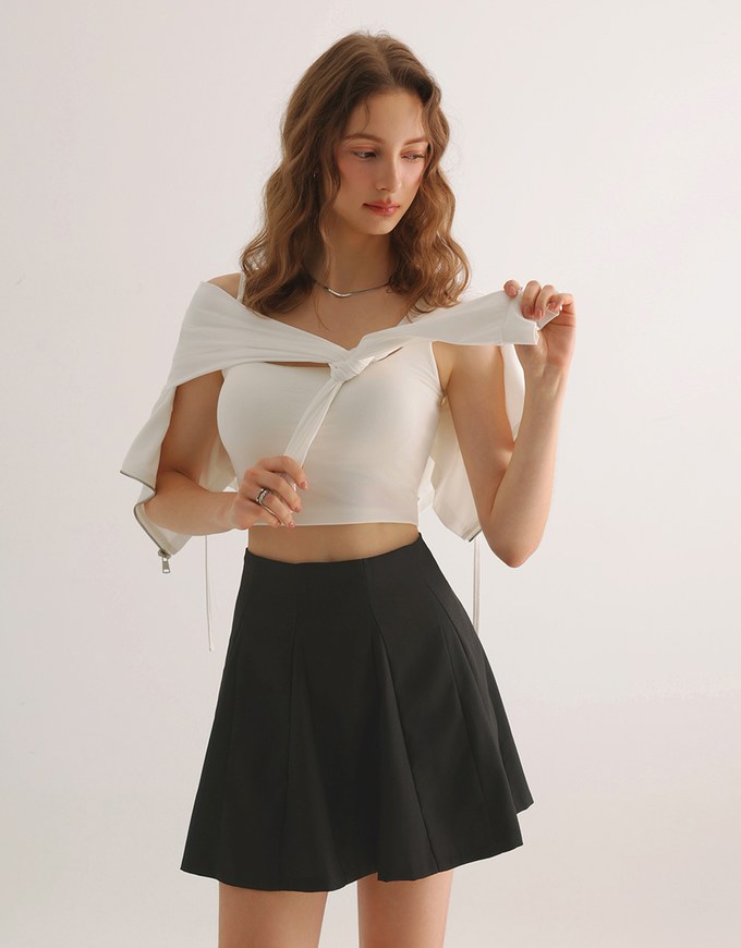 High Waist Flared Pleated Mini Skirt