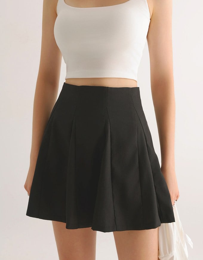 High Waist Flared Pleated Mini Skirt