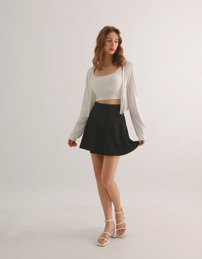 High Waist Flared Pleated Mini Skirt