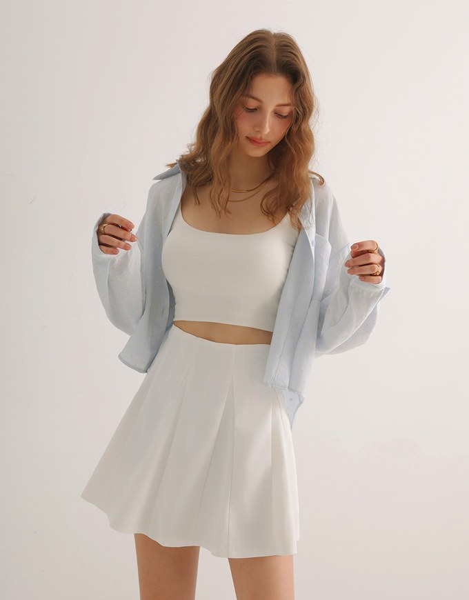 High Waist Flared Pleated Mini Skirt