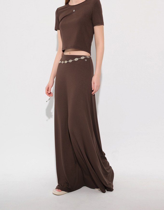 Logo Embroidered Slim Fit Flared Maxi Skirt
