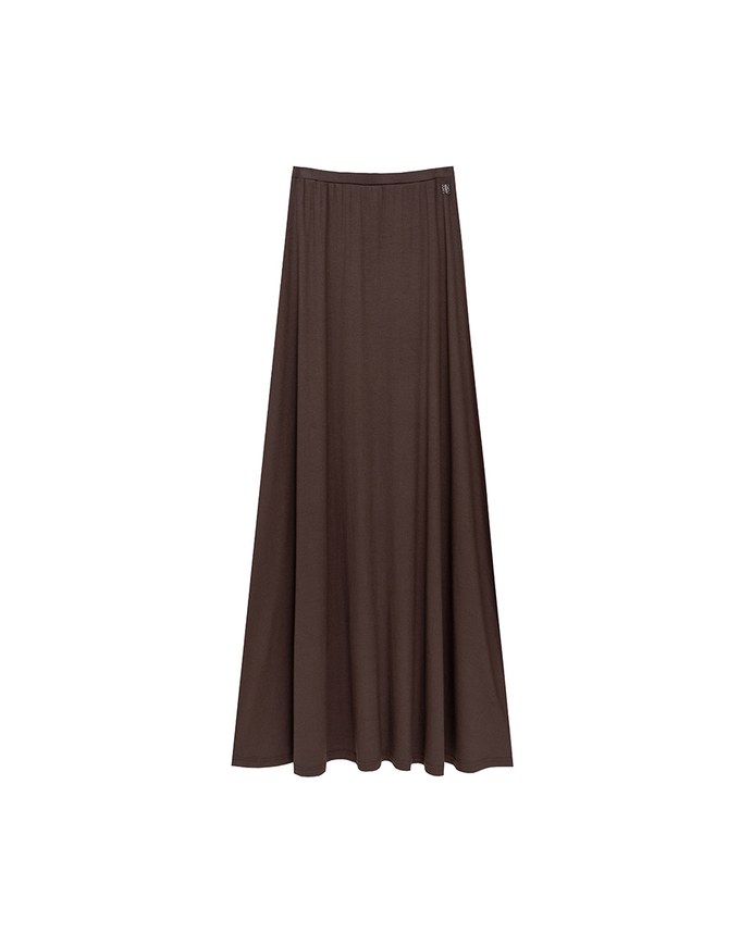 Logo Embroidered Slim Fit Flared Maxi Skirt