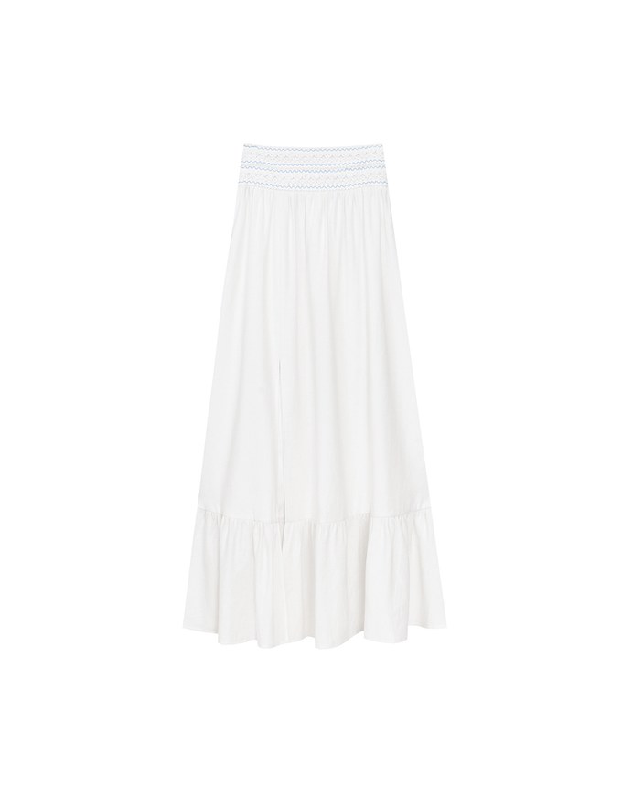 Elastic Embroidered Waist Side Slit Maxi Skirt