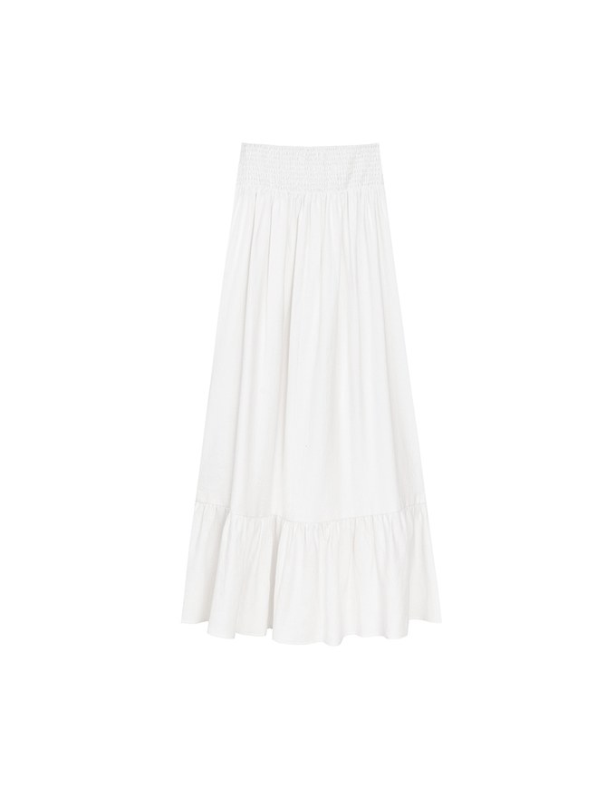 Elastic Embroidered Waist Side Slit Maxi Skirt