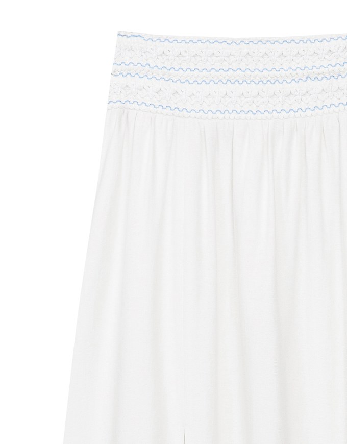 Elastic Embroidered Waist Side Slit Maxi Skirt