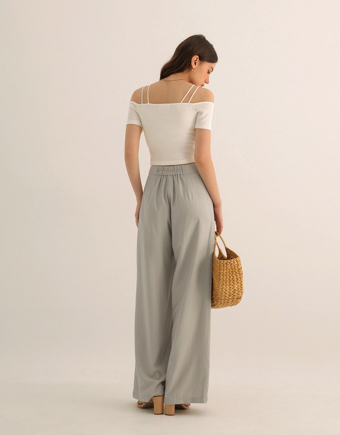 Cooling Fabric Lighweight High Waist Wide Leg Pants with Pleated Front Detail