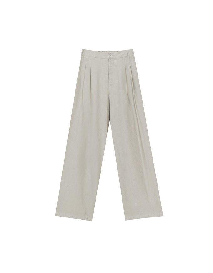 Cooling Fabric Lighweight High Waist Wide Leg Pants with Pleated Front Detail
