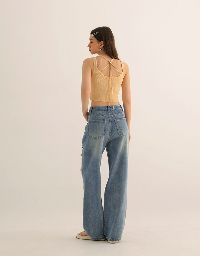 Extreme Distressed Straight Leg Jeans Denim Pants