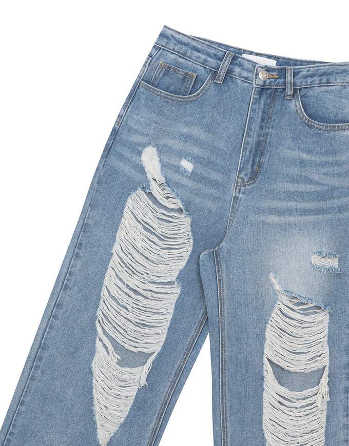 Extreme Distressed Straight Leg Jeans Denim Pants