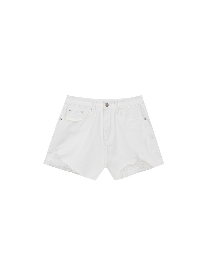 High Waisted Distressed Raw Hem Jeans Denim Shorts