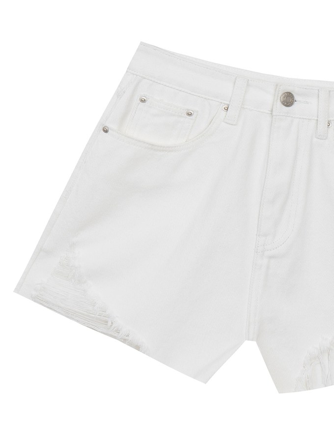 High Waisted Distressed Raw Hem Jeans Denim Shorts