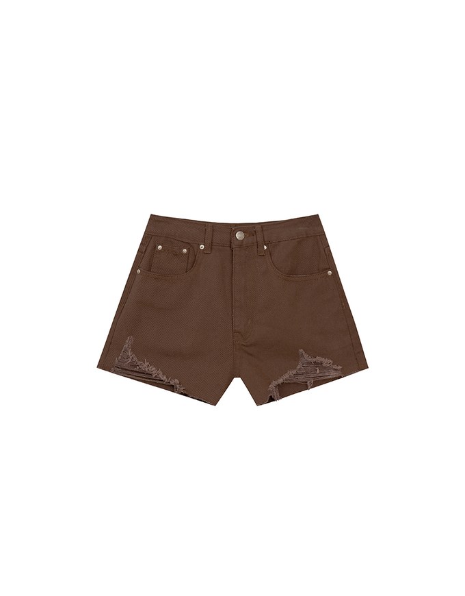 High Waisted Distressed Raw Hem Jeans Denim Shorts