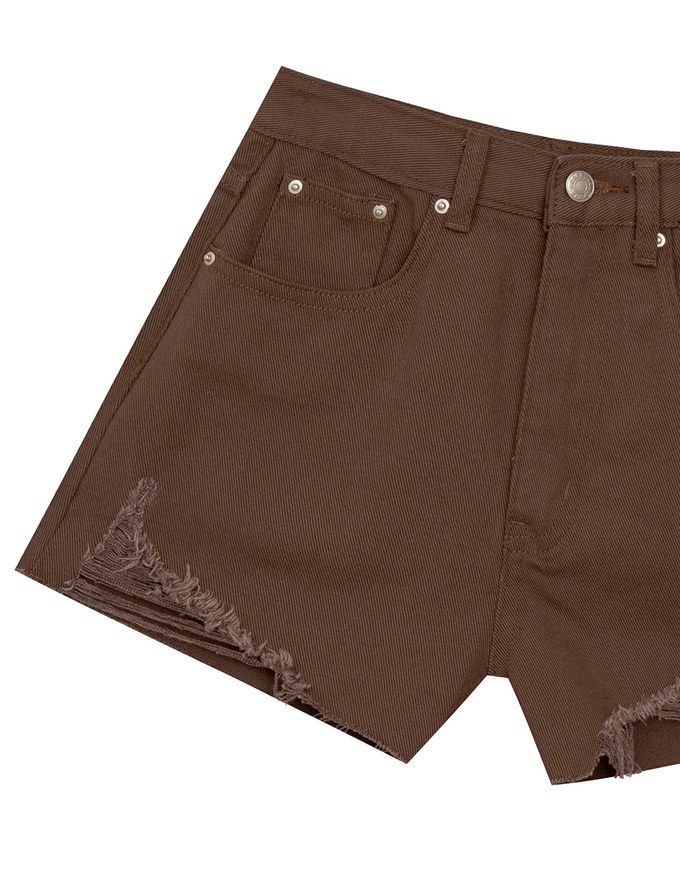 High Waisted Distressed Raw Hem Jeans Denim Shorts