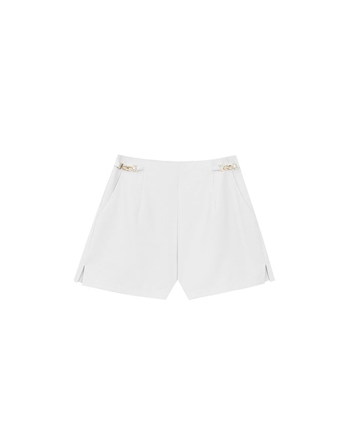 High Waist Chain Accent Pleated Tailored Shorts