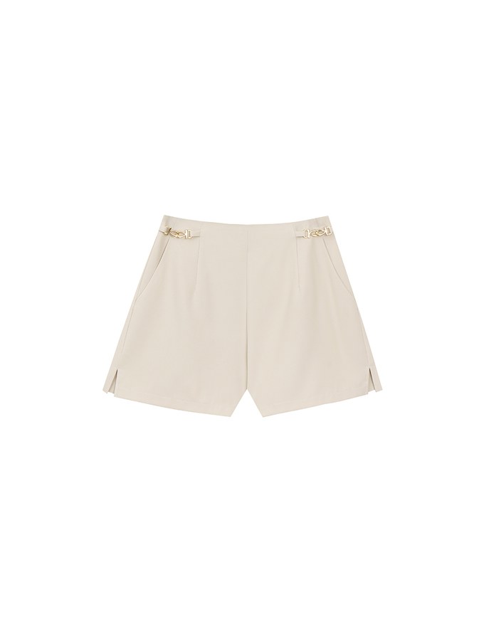 High Waist Chain Accent Pleated Tailored Shorts