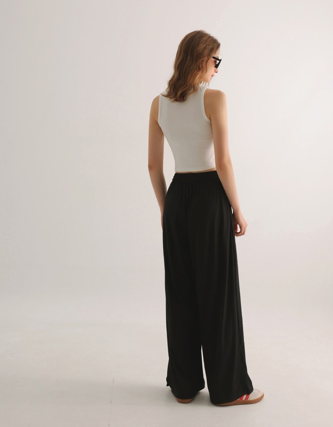 Cooling Fabric Wide Leg Pants with Drawstring Detail