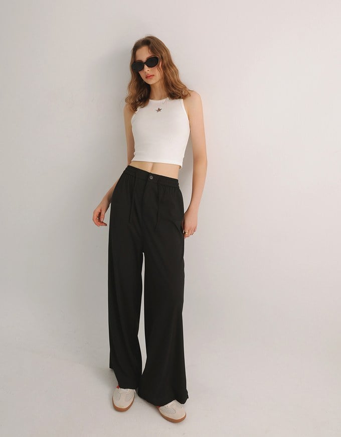 Cooling Fabric Wide Leg Pants with Drawstring Detail