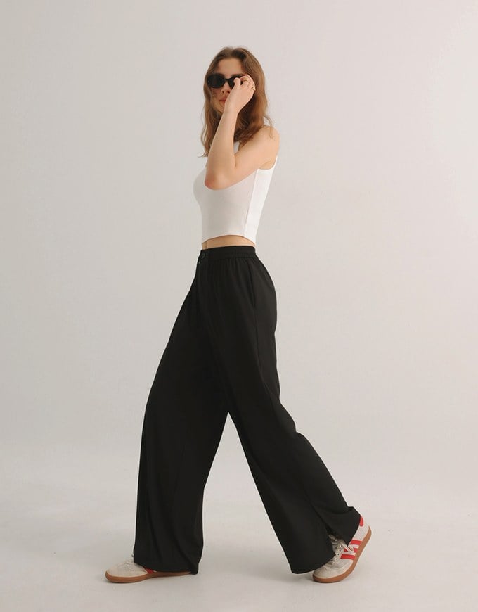 Cooling Fabric Wide Leg Pants with Drawstring Detail