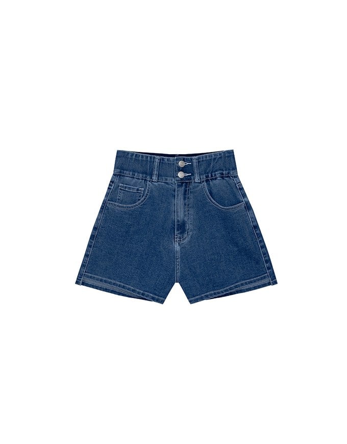Cooling Fabric Double Button Jeans Denim Shorts with Heart Pocket Stitching