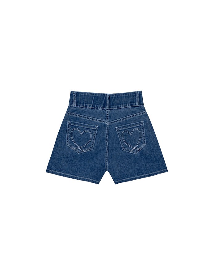 Cooling Fabric Double Button Jeans Denim Shorts with Heart Pocket Stitching