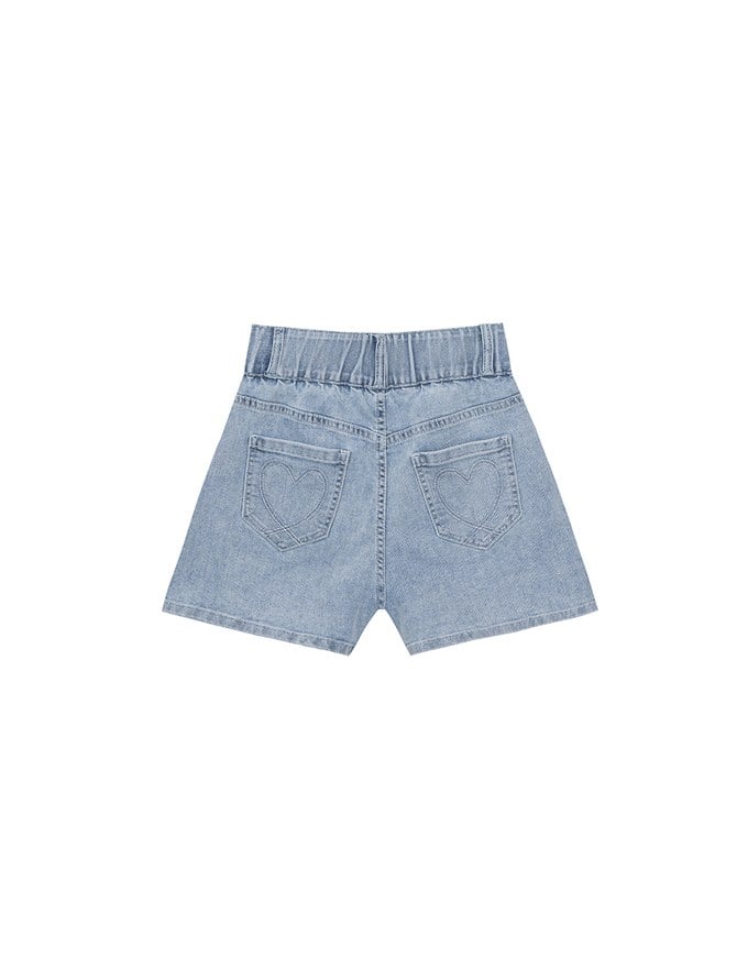 Cooling Fabric Double Button Jeans Denim Shorts with Heart Pocket Stitching