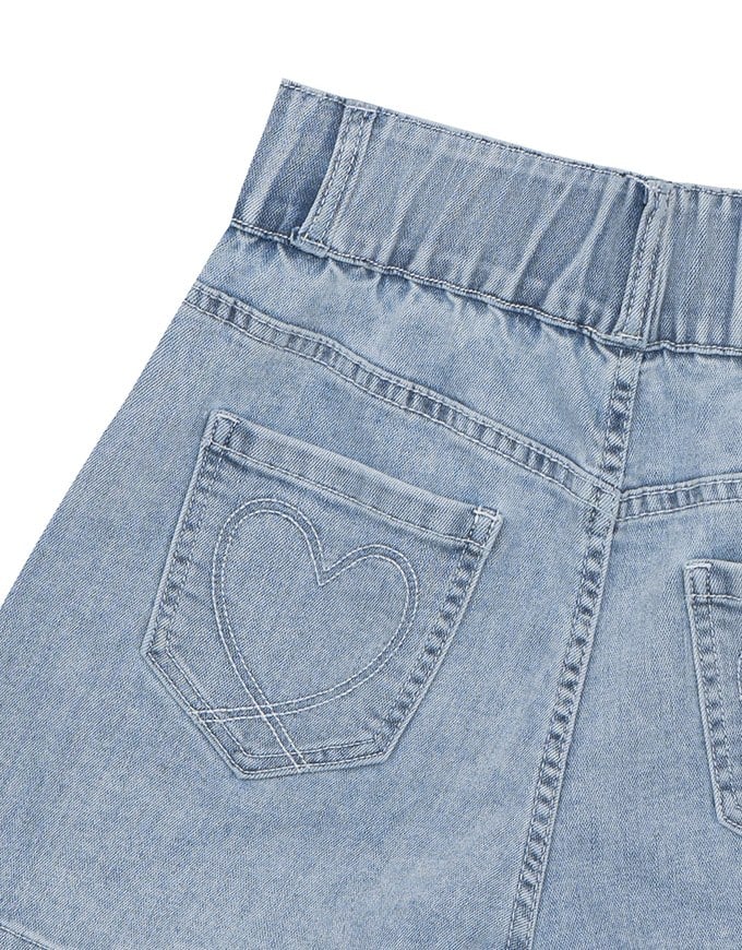 Cooling Fabric Double Button Jeans Denim Shorts with Heart Pocket Stitching