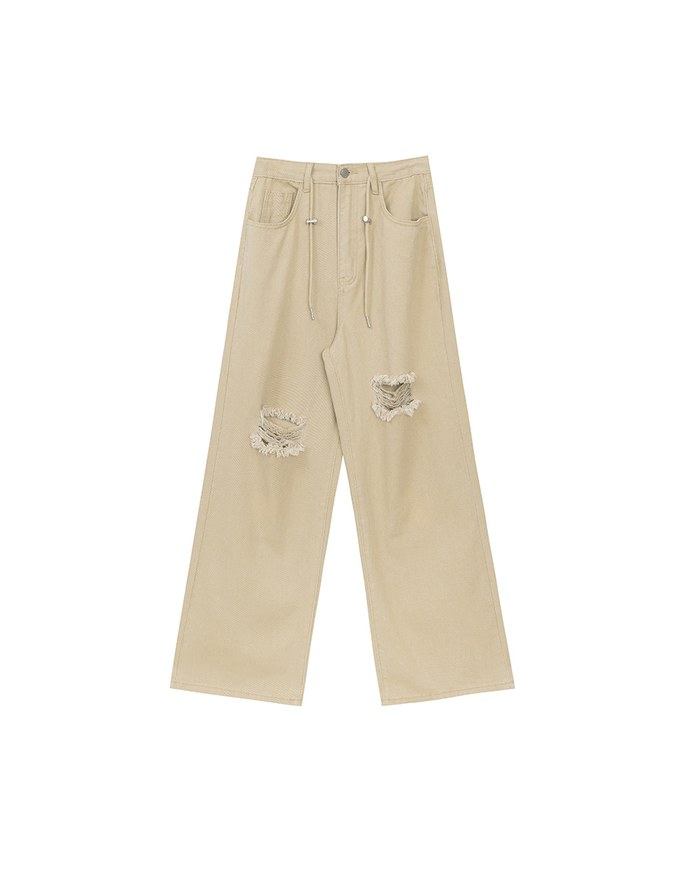 【Lyra & Toby】Distressed Drawstring Wide Leg Casual Pants
