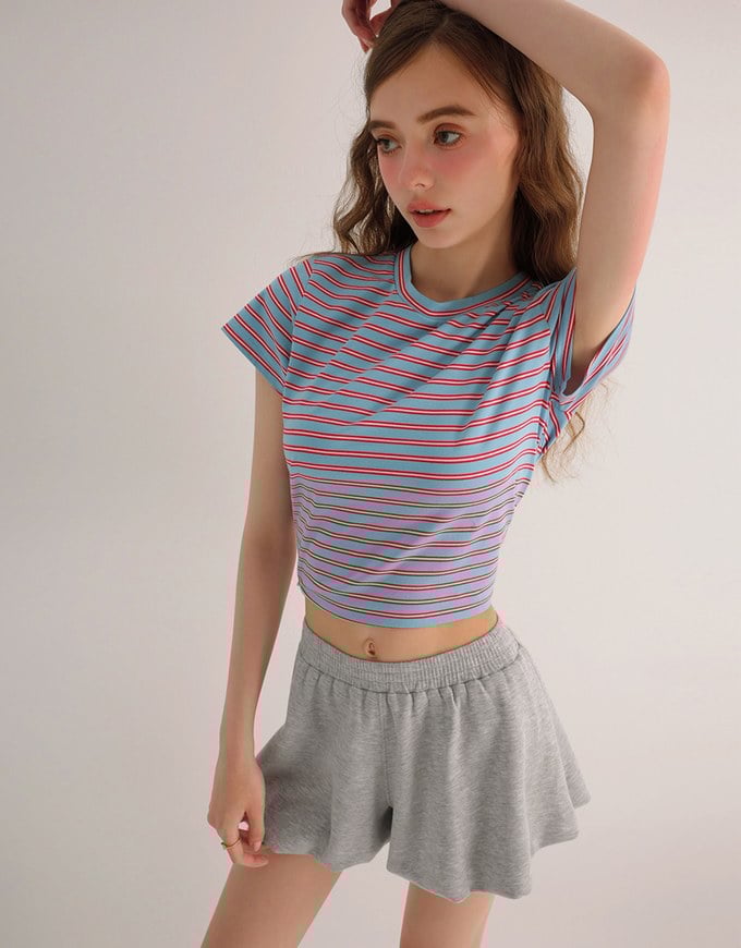 Bubble Flare High Waist Shorts with Stretch Waistband